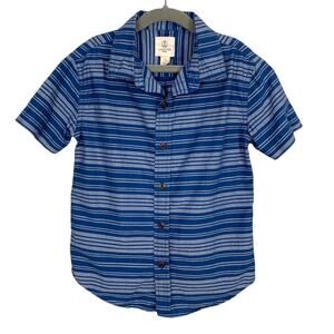 Lands End Kids Blue Multi Stripe Button Down Short Sleeve Shirt Boys 5 6